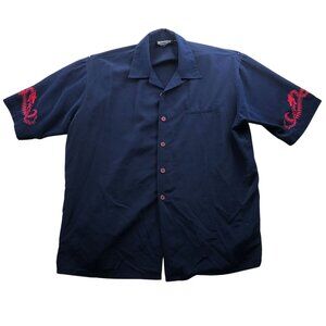 Dragonfly Mens Shirt Size XXL Short Sleeve Navy Blue Dragon Embroidered Classic